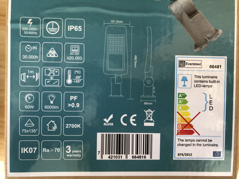 Eversteel - LED Straatverlichting - 60W - warm wit