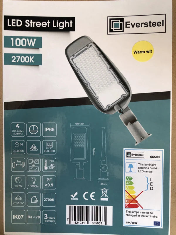 Eversteel - LED Straatverlichting - 100W - warm wit